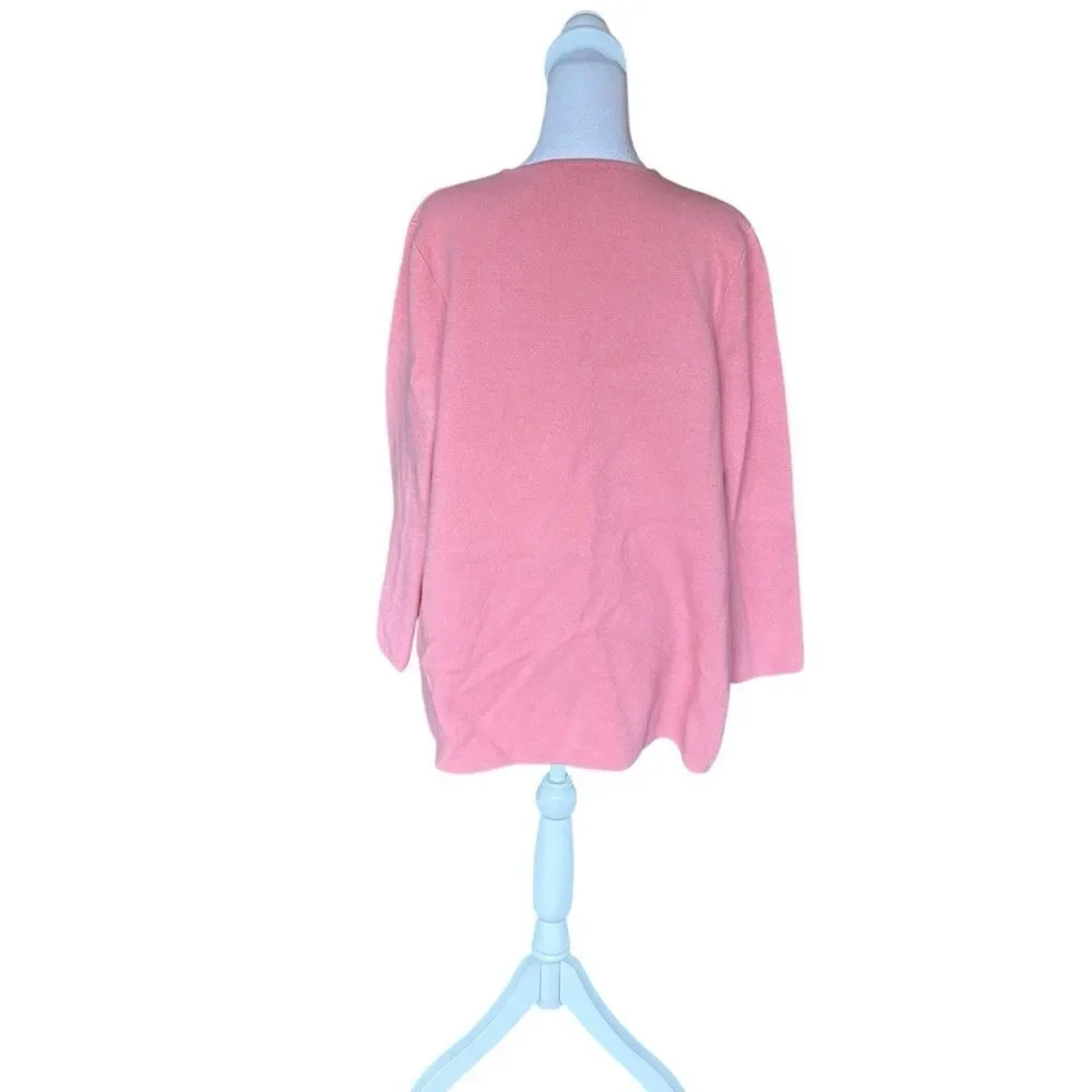 Talbots Merino Wool Cardigan Sweater Jacket Open Front Womens XL Soft Pink